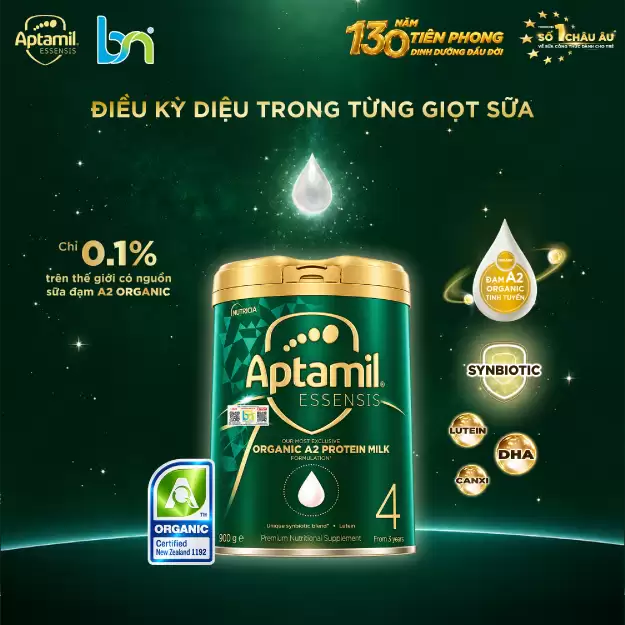 Aptamil Essensis Úc là dòng sản phẩm cao cấp nổi bật với đạm A2 Organic